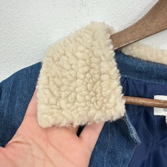 Vintage Linen Blend Sherpa Collar Denim Jacket Ranching Western Retro 70s Size L - Picture 7 of 8